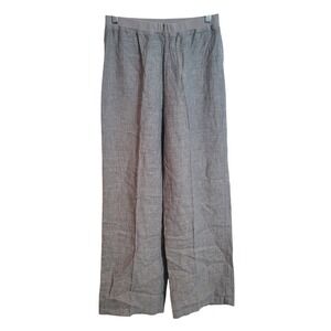 VIVID Women's Gray Linen Wide Leg Pants Elastic Waist Size 10 Coastal Minimalist
